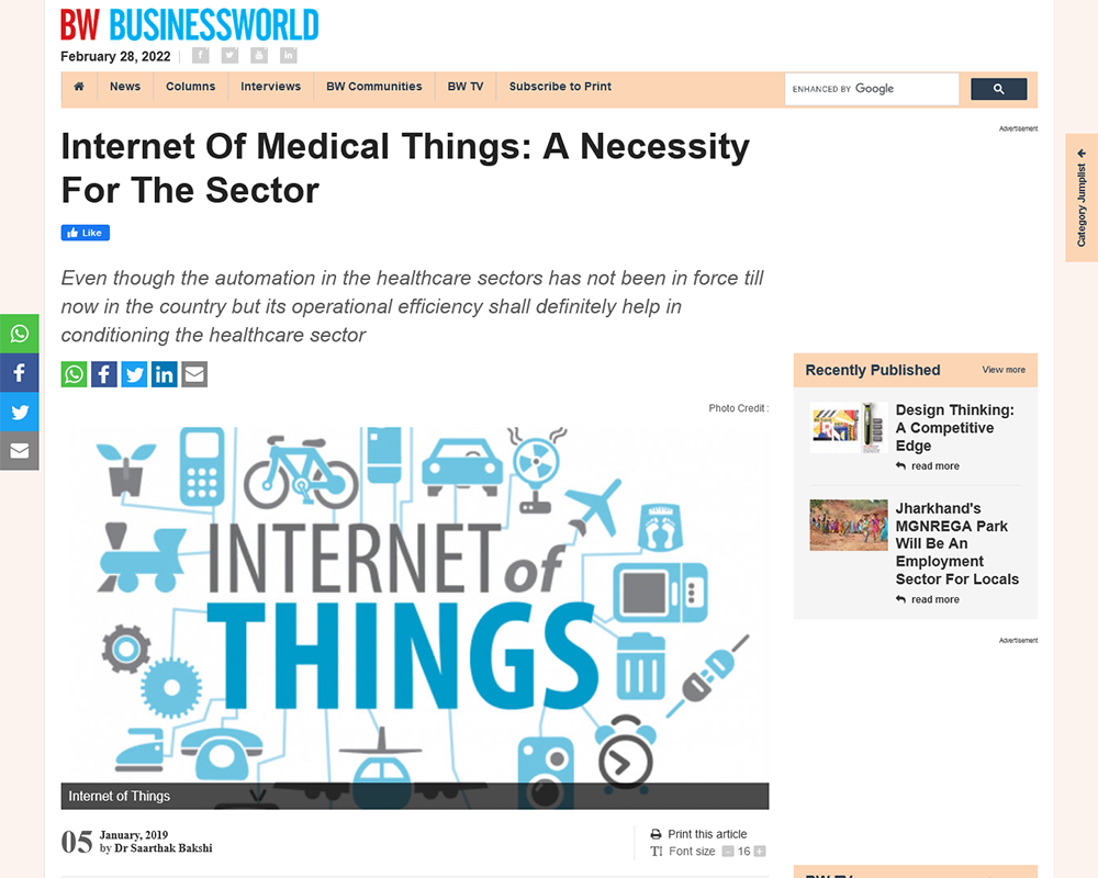 Internet Of Medical Things: A Necessity For The Sector
