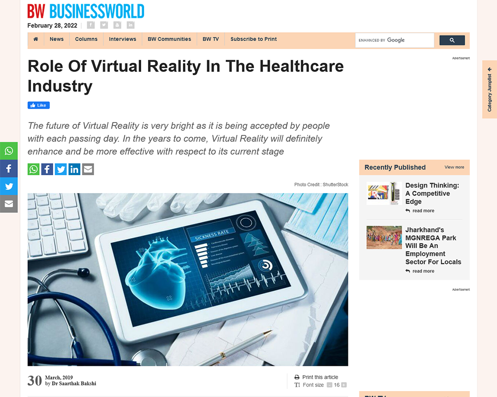 Role Of Virtual Reality In The Healthcare Industry
