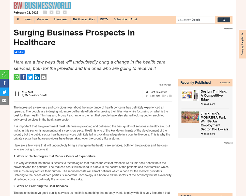 Surging Business Prospects In Healthcare