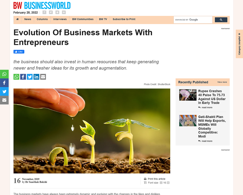 Evolution of Business Markets With Entrepreneurs